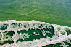 View of salt formations in southern part of Dead Sea