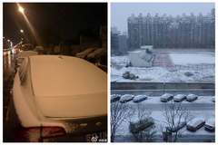 First snowfall hits Beijing last night 