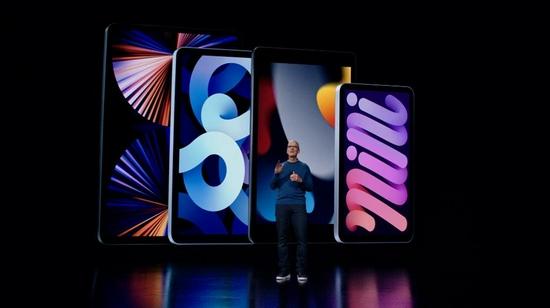This handout image shows Apple CEO Tim Cook introduces the latest iPad and iPad mini to the iPad lineup during a special event at Apple Park, as seen in this still image from the keynote video.