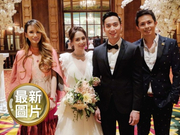 组图:阿娇穿婚纱与赖弘国挽手一脸幸福 现场花环围簇紫色风超浪漫