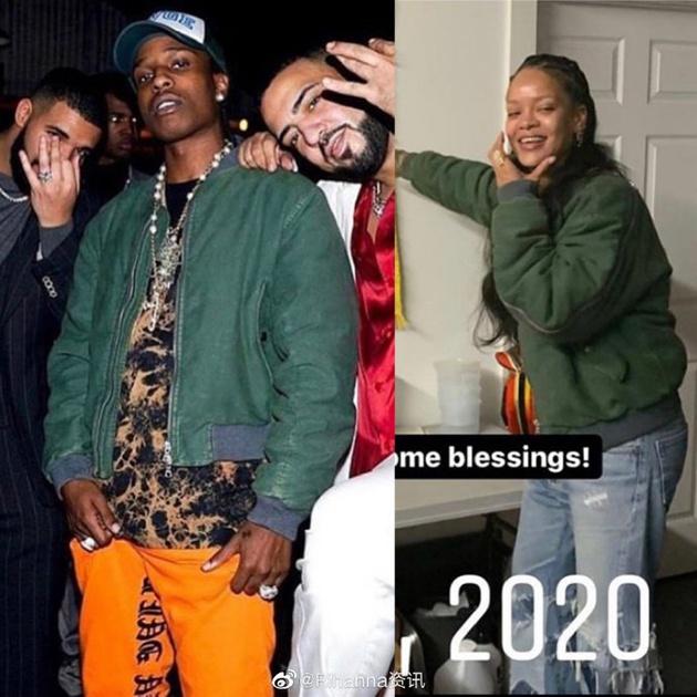 推上有粉丝扒到Rihanna今年与现绯闻男友Asap Rocky撞衫多次 图片来源:@Rihanna资讯 微博