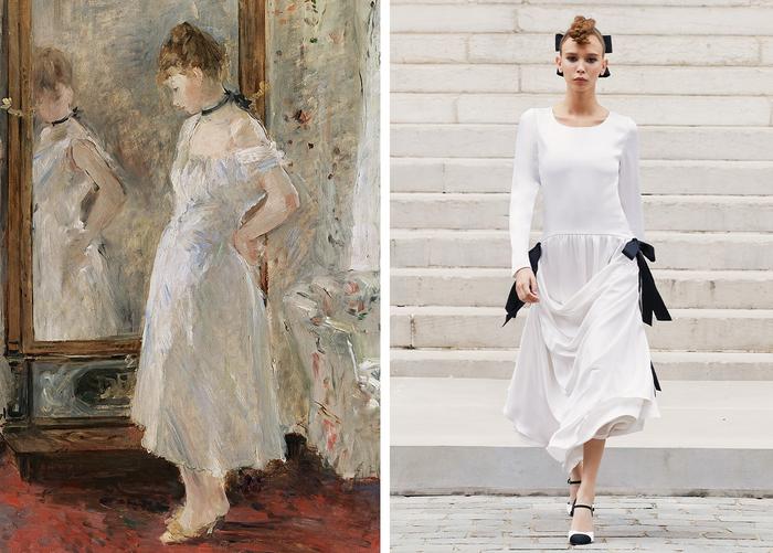 左:贝尔特·莫里索画作,右:CHANEL 2021秋冬高级定制服系列