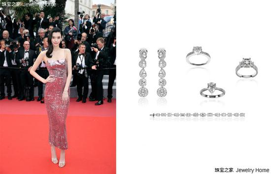 奚梦瑶佩戴Chopard萧邦高级珠宝系列耳环、戒指、手链出席戛纳红毯