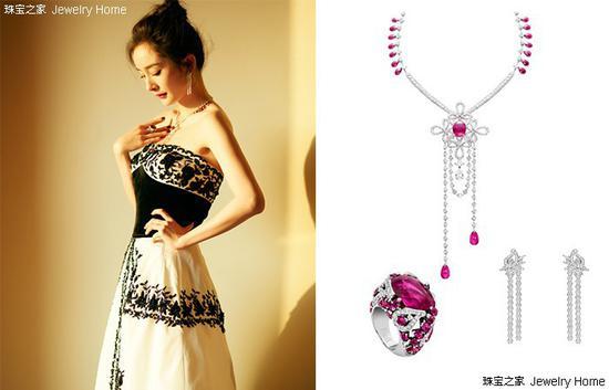 杨幂佩戴Piaget 伯爵 Limelight Couture 高级珠宝戒指、项链、耳环