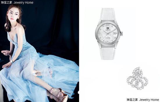 Angelababy佩戴TAG HEUER 泰格豪雅 CARRERA系列腕表、Dior 迪奥 钻石戒指