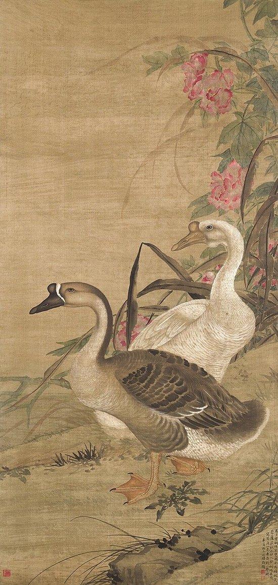马晋、金城 芙蓉双鹅 设色绢本 立轴 一九二一年作 138.6 x 65.4 公分 估价:180,000-300,000 港元