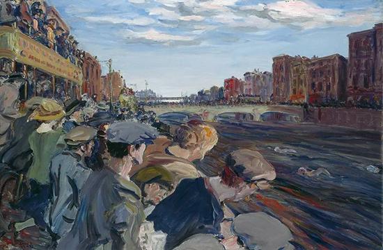 杰克·巴特勒·叶芝,《利菲河上的游泳比赛》(The Liffey Swim),1923年,© 爱尔兰国家美术馆(都柏林)