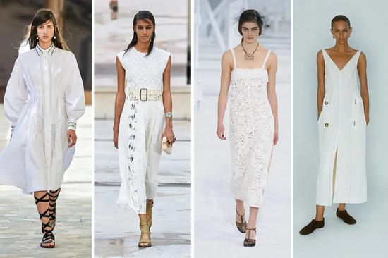 从左至右:Ports 1961 2021春夏秀场,Chloe 2021春夏秀场,Chanel 2021春夏秀场,Proenza Schouler 2021春夏系列
