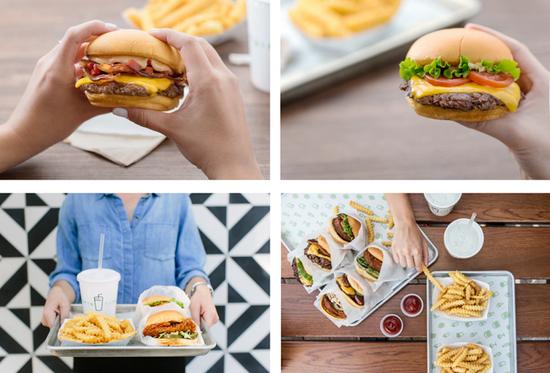 Shake Shack 经典美食：招牌牛肉堡、芝士蘑菇堡、招牌鸡肉堡、波浪纹薯条