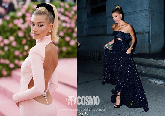 Hailey Bieber身着Alexander Wang定制礼服(左))