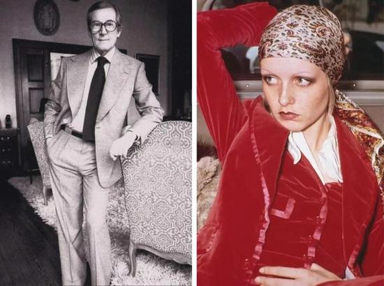 左:女王御用裁缝Hardy Amies;右:英国模特、歌手、演员Twiggy