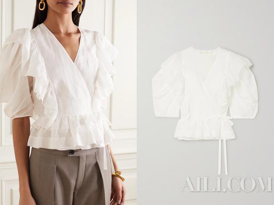 CHLOÉ 荷叶边苎麻纤维围裹式女衫
