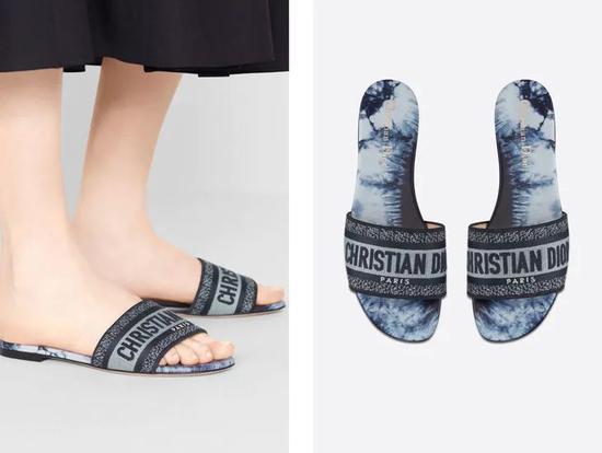 ▲丹宁蓝色棉质 Tie &; Dior 刺绣