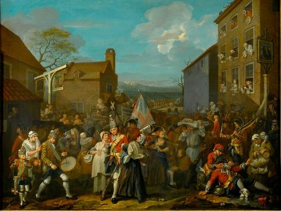 荷加斯《卫兵向芬奇利行进(The March of the Guards to Finchley)》 ,1750年