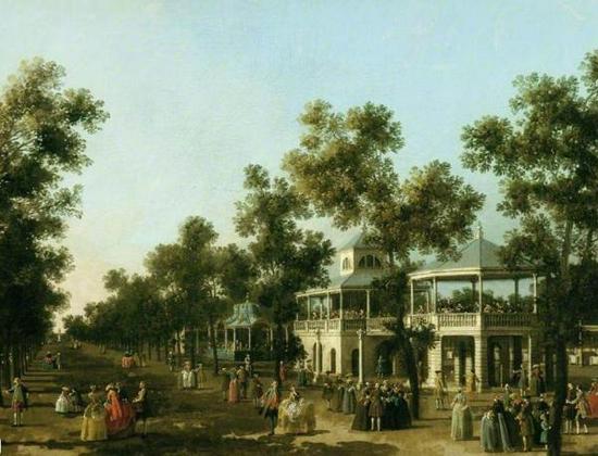 卡纳莱托,《大步道,沃克斯豪尔花园景色(The Grand Walk, Vauxhall Gardens )》,1751年