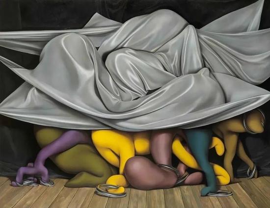 《秘密会面》,布面丙烯,144 × 190 cm,2022