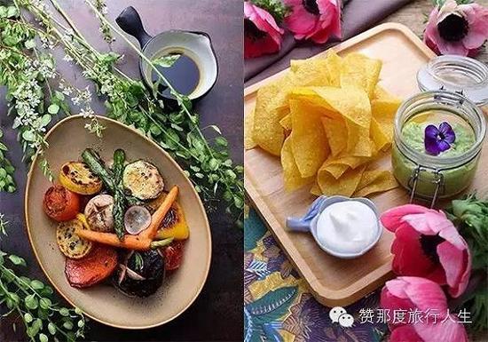 蔬果食材的色彩碰撞,再加上一朵小小的鲜花点缀,简直要让食客们的少女心原地炸裂。