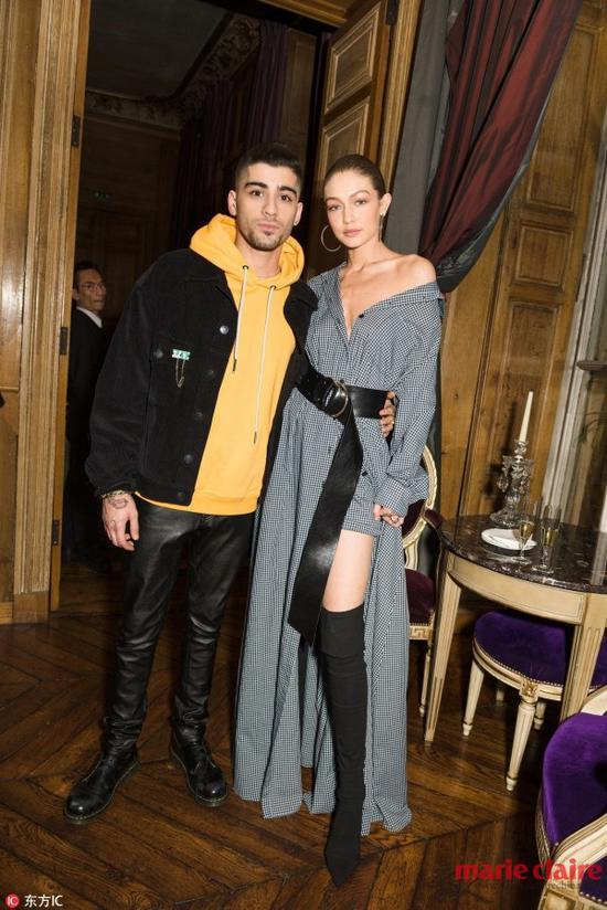 Zayn Malik, Gigi Hadid,身材比例一级棒的Gigi用一条长腰带强调了自己的无敌大长腿。