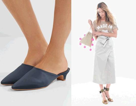 ▲Mansur Gavriel的丝缎鞋光泽度低,J.Crew胜在颜色更美更夏天