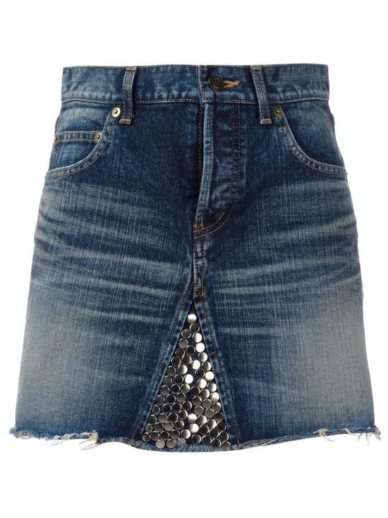 SAINT LAURENT 铆钉细节迷你半身裙$2,011