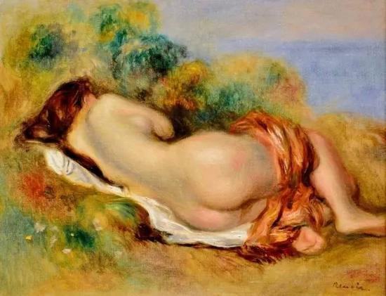 法国印象派画家雷诺阿 (Renoir) 1892年的油画《斜躺裸女》