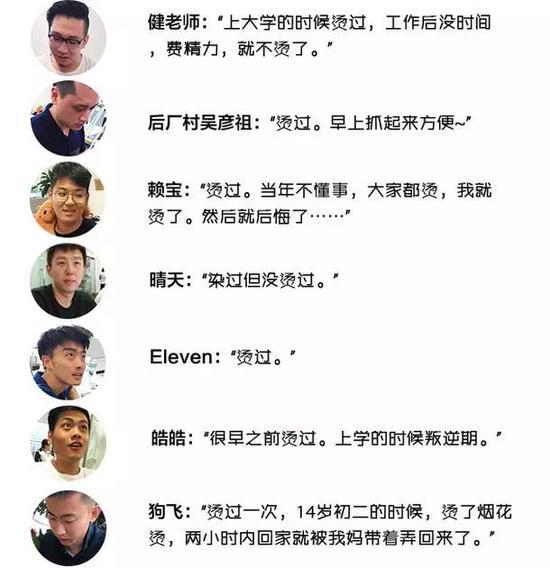 从我司直男的回答来看,大多数人都表示烫过头发。
