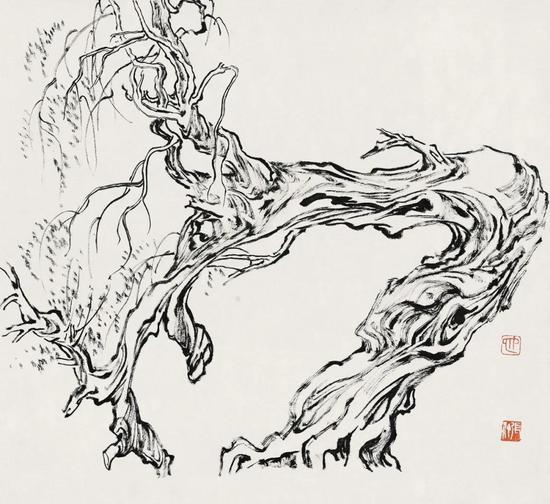 张仃《胡杨》 纸本焦墨 38厘米×35厘米 1981年