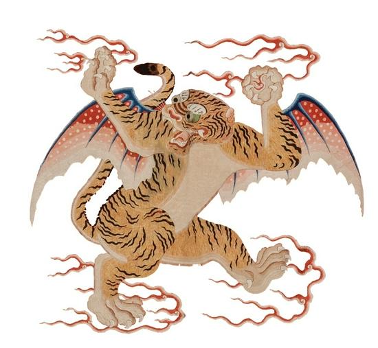 “红色纱绣云纹飞虎旗”提取的虎兽图案