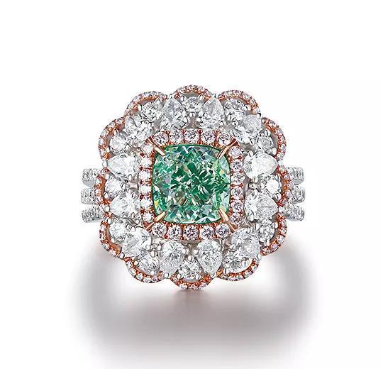 LIGHT GREEN DIAMOND AND DIAMOND RING