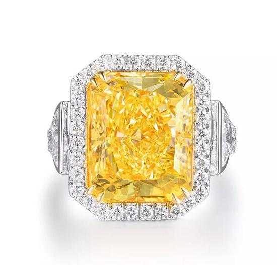 FANCY INTENSE YELLOW DIAMOND AND DIAMOND RING