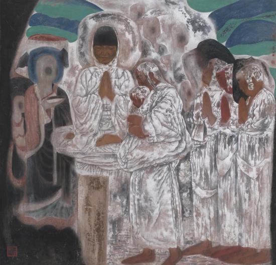 唐勇力 《敦煌之梦-祈祷太平》 138x138cm 1996年