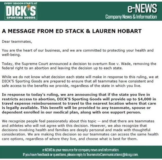 Dick‘s 官网公告