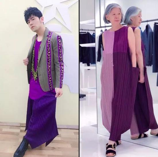 母子在穿搭方面也相当有默契
