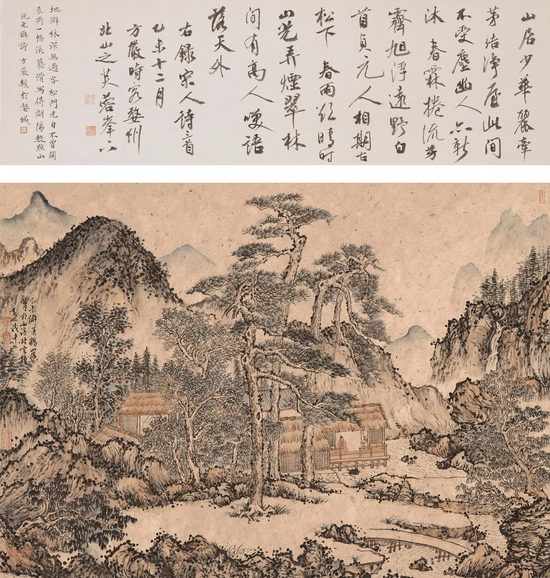 源于“叶茂中策划”微信公号,夏山图 纸本设色 51×70cm 2015 年;方严题诗堂 纸本 21×70cm