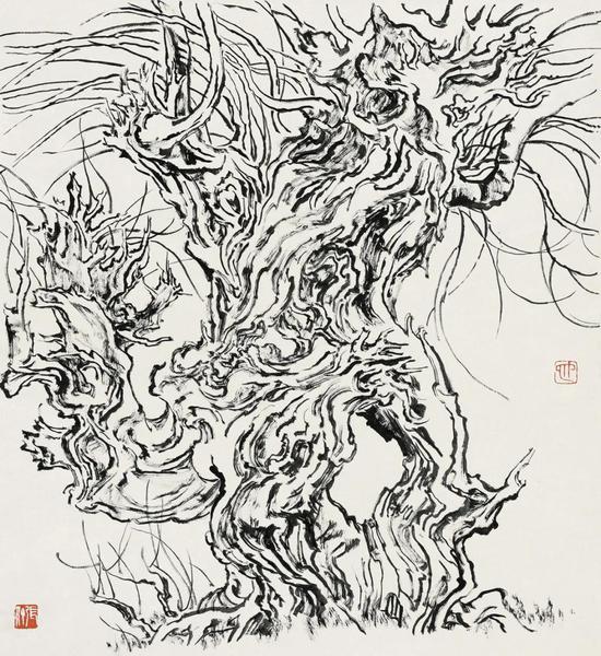 张仃《胡杨》 纸本焦墨 38厘米×35厘米 1981年
