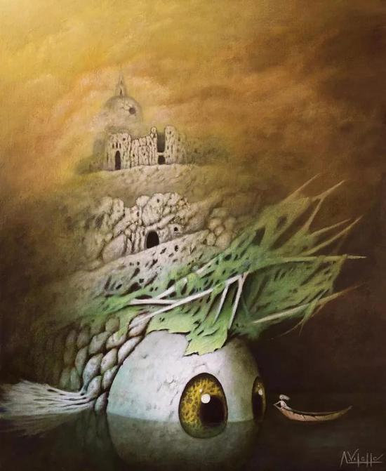作品名称:公主和鱼 作品材质:油画 作品尺寸: 46x38cm