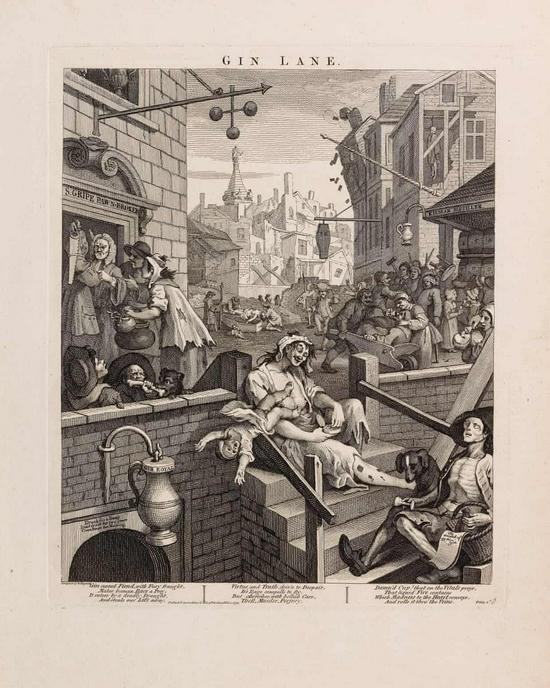荷加斯,《杜松子酒巷(Gin Lane)》,1751年