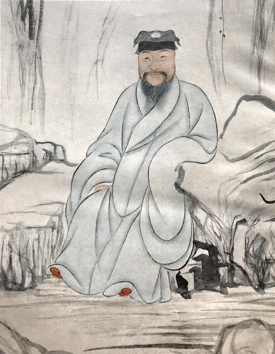 明《顾梦游像》(局部),曾鲸写照、张飌补景,南京博物院藏