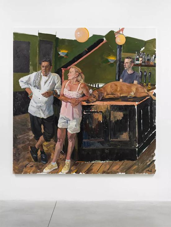 刘小东 Green Pub 布面油画, 220 × 225 cm, 2013