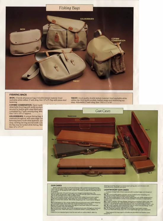 Brady 1976 年的商品目录,包括了钓鱼袋系列和枪管盒和枪袋(image:bradybags)