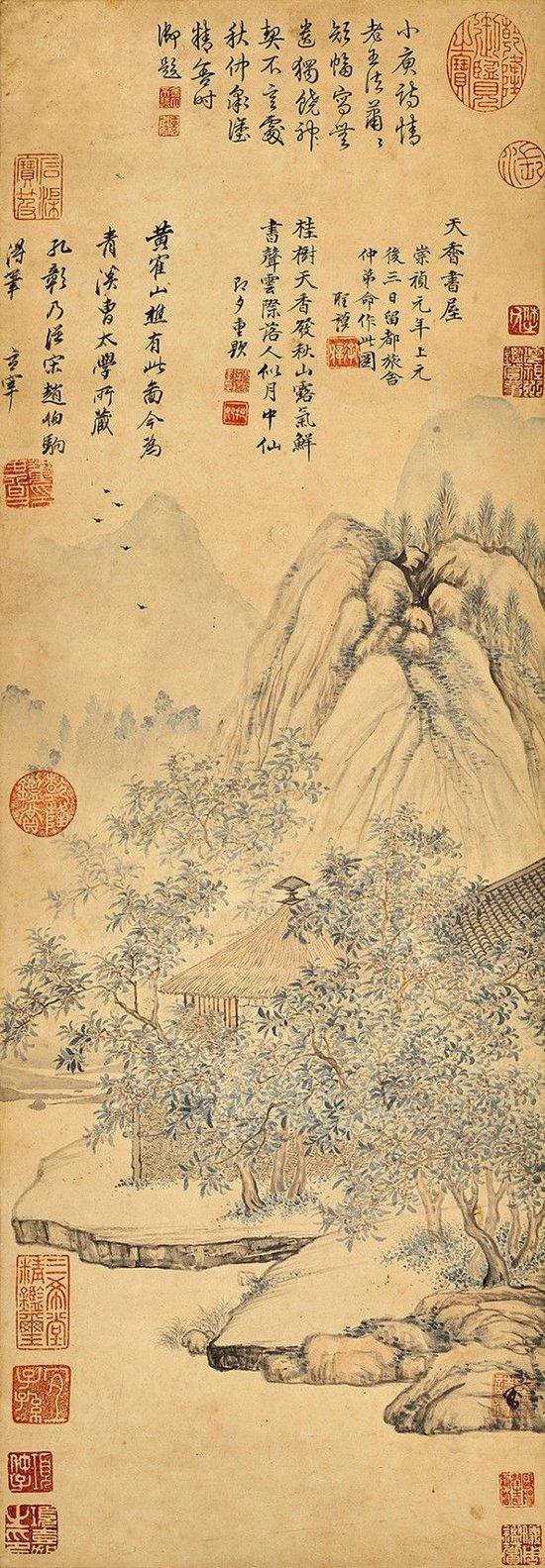 乐山堂存珍:蔡一鸣藏中国书画及艺术精品 项圣谟 天香书屋 设色纸本 立轴 66.5 × 23.5公分 估价:12,000,000 – 15,000,0000港元