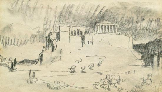 ▸雅典,帕提农神庙和雅典卫城 © 绘于1911年9月
