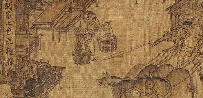 宋 张择端 清明上河图(局部) 刘家香铺门前的卖稠饧摊 绢本设色 北京故宫博物院藏