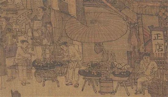 宋 张择端 清明上河图(局部) 两个卖稠饧摊位 绢本设色 北京故宫博物院藏