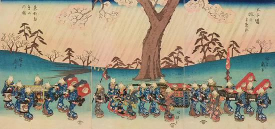 《东都飞鸟山之图 王子道 狐狸出嫁》・歌川广重・太田纪念美术馆