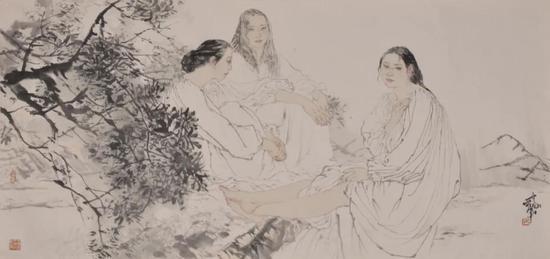 何家英 《出浴图》 69×138.5cm