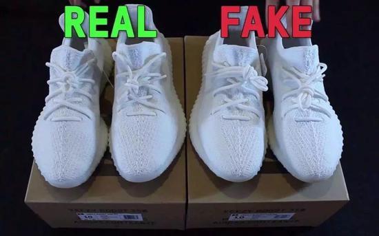 网友对yeezy350v2纯白开箱测评,真假对比