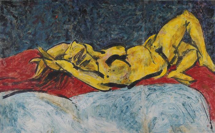 逍遥,油蜡、色粉、蛋、墨、宣纸 ,1992
