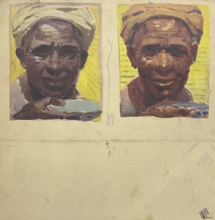 《父亲》系列手稿,纸本彩绘,27.5 × 26 cm,1980