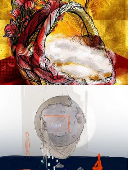 上:《“花”貌》,钱叶玲COCO LING / 新新文化特展 下:《坠入》,纪艺璇Load / 新新文化特展